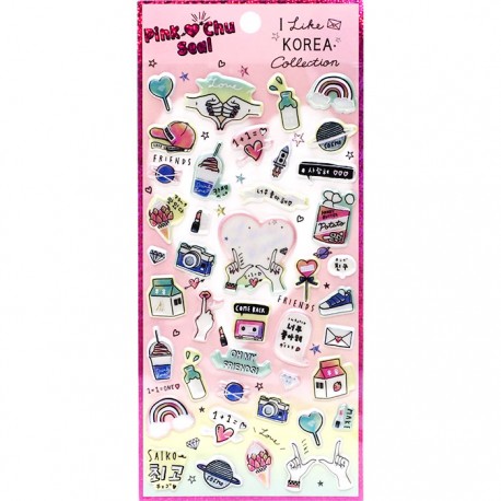 Stickers Puffy Pink Chu Love Korea