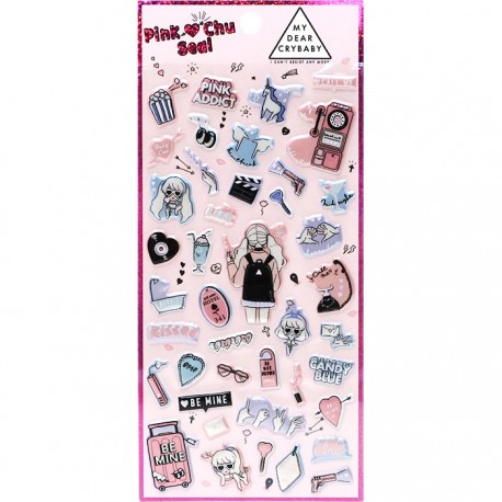 Pink Chu Cry Baby Puffy Stickers